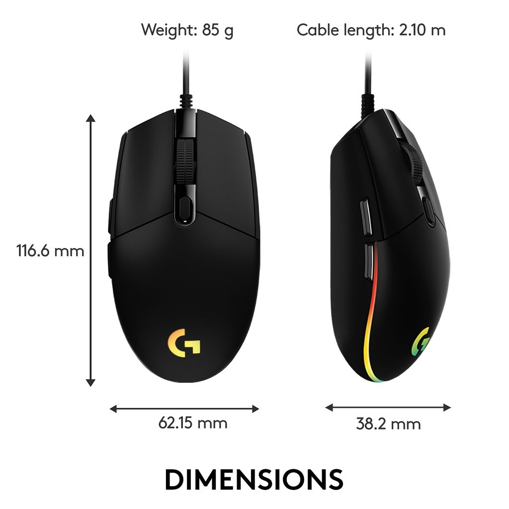 LOGITECH G102 BLACK LIGHTSYNC GAMING MOUSE 6 BUTTONS 8000DPI RAINBOW LED