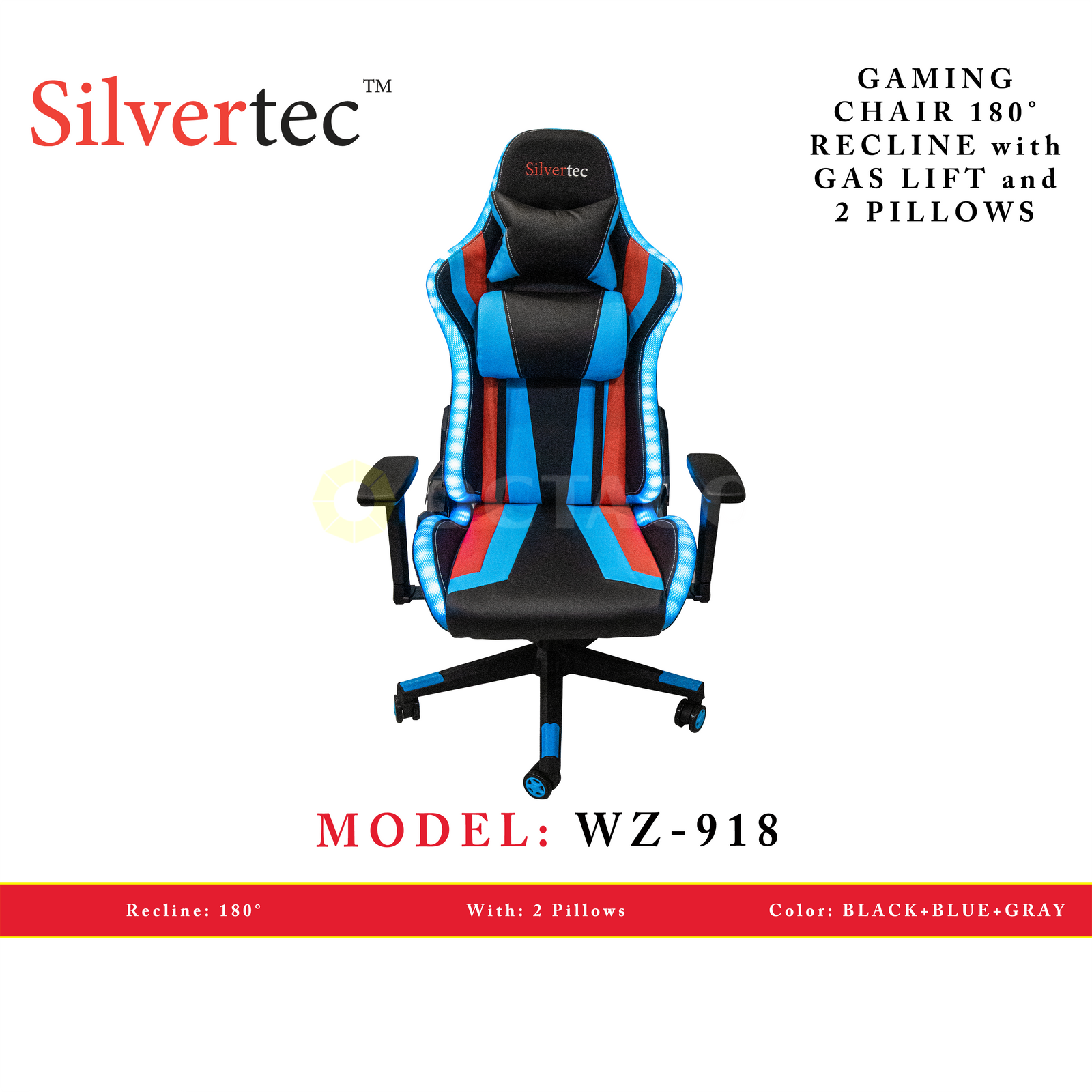 SILVERTEC WZ-918 BLUE CHAIR RECLINE 180°