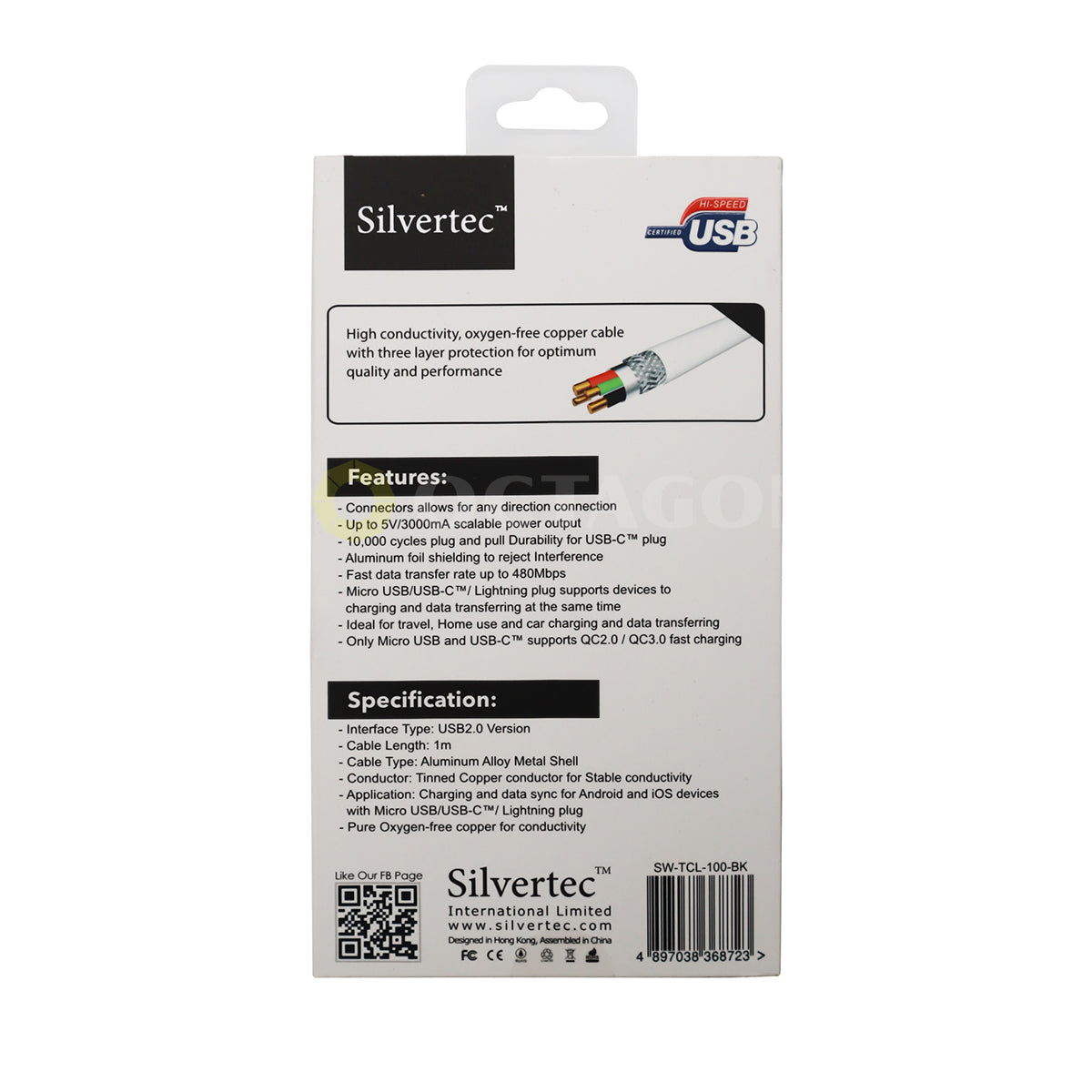 SILVERTEC SW-TCL-100-BK USB-A TO USB-C