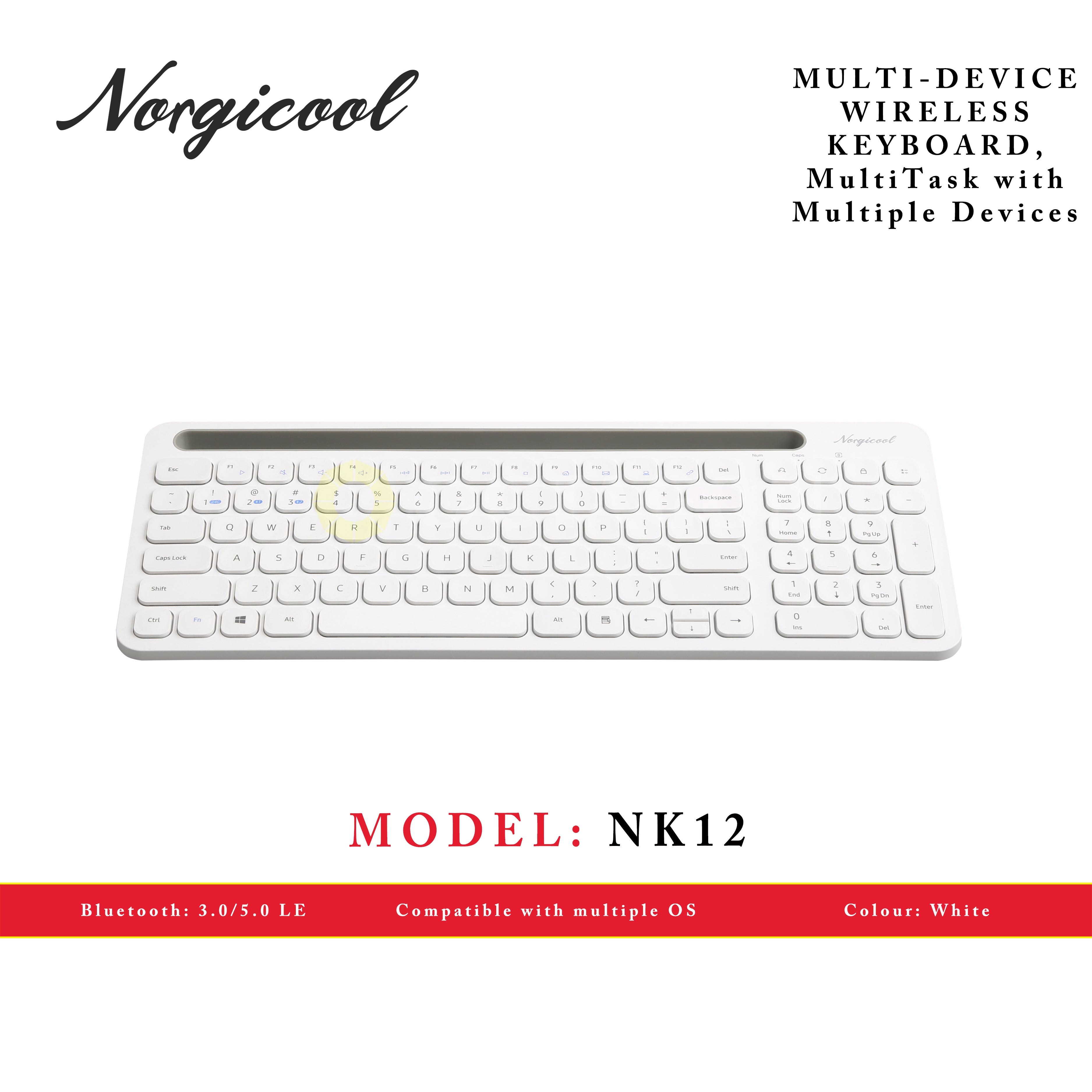 NORGICOOL NK12-WH WL/BT KEYBOARD MULTI-DEVICE