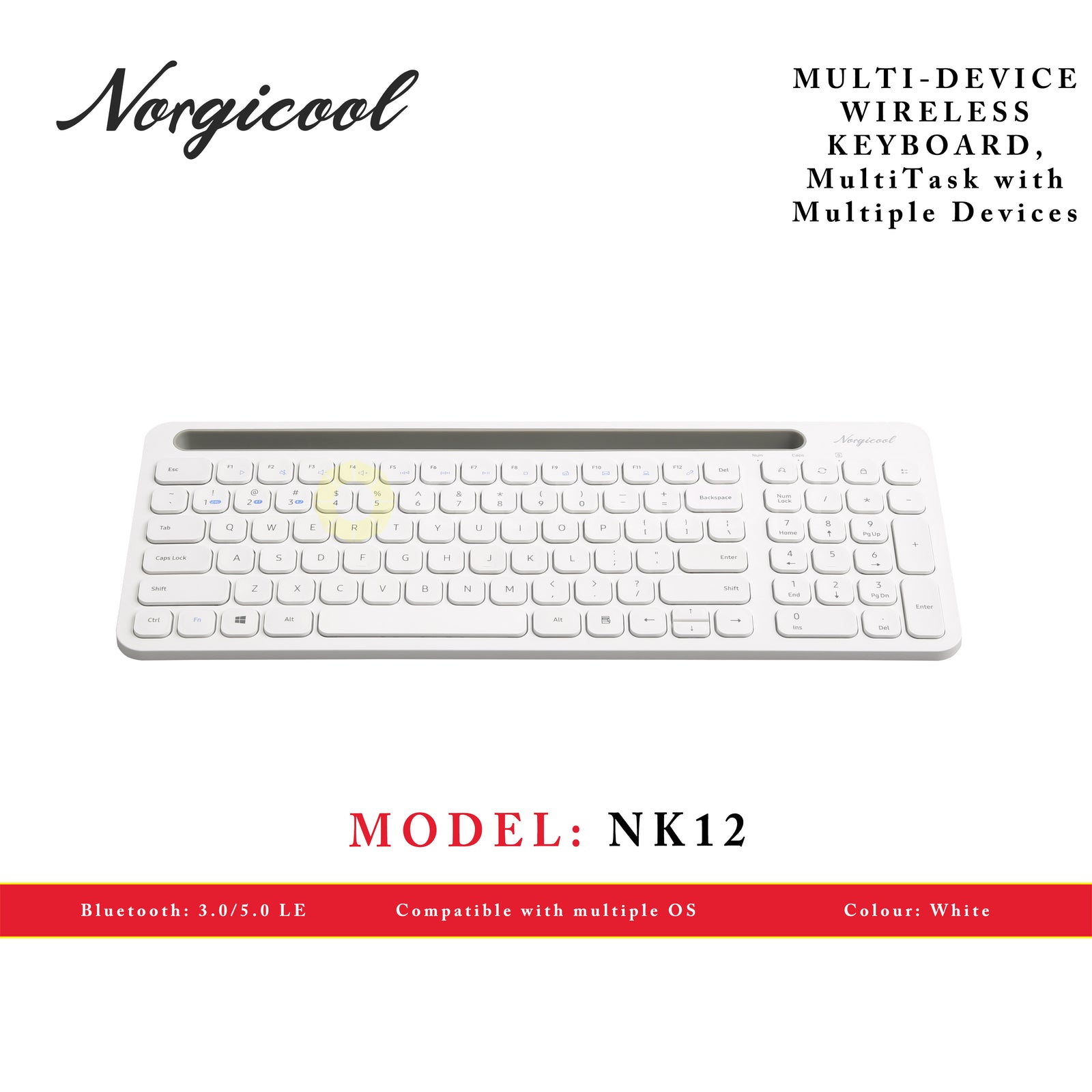 NORGICOOL NK12-WH WL/BT KEYBOARD MULTI-DEVICE