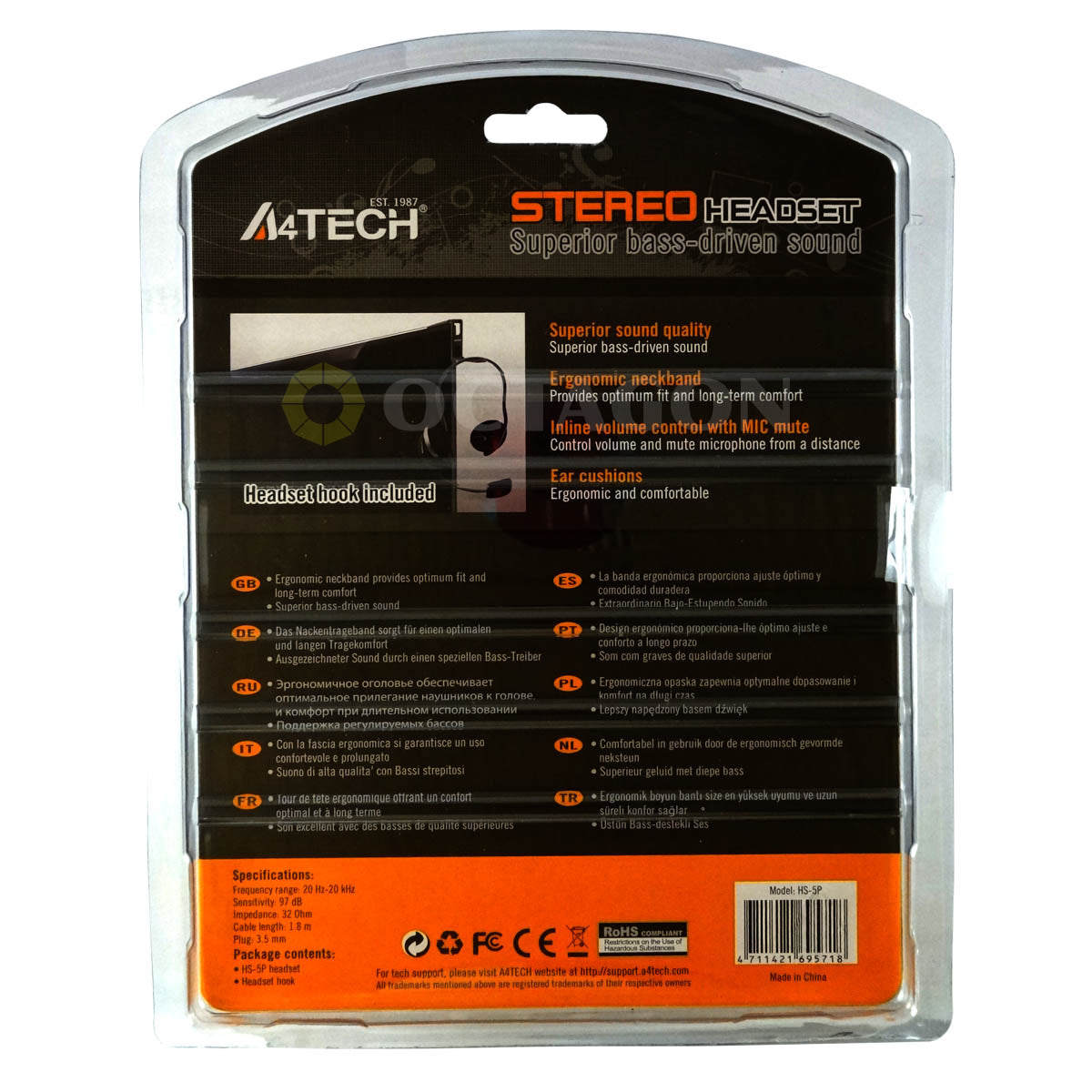 A4 TECH HS-5P 2X3.5MM MIC NECKBAND STEREO PC HEADSET