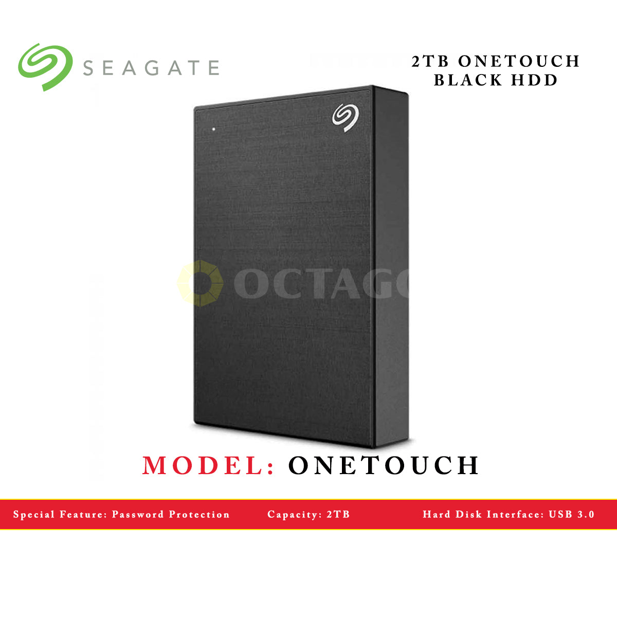 SEAGATE 2TB ONETOUCH BLACK HDD W/ PW