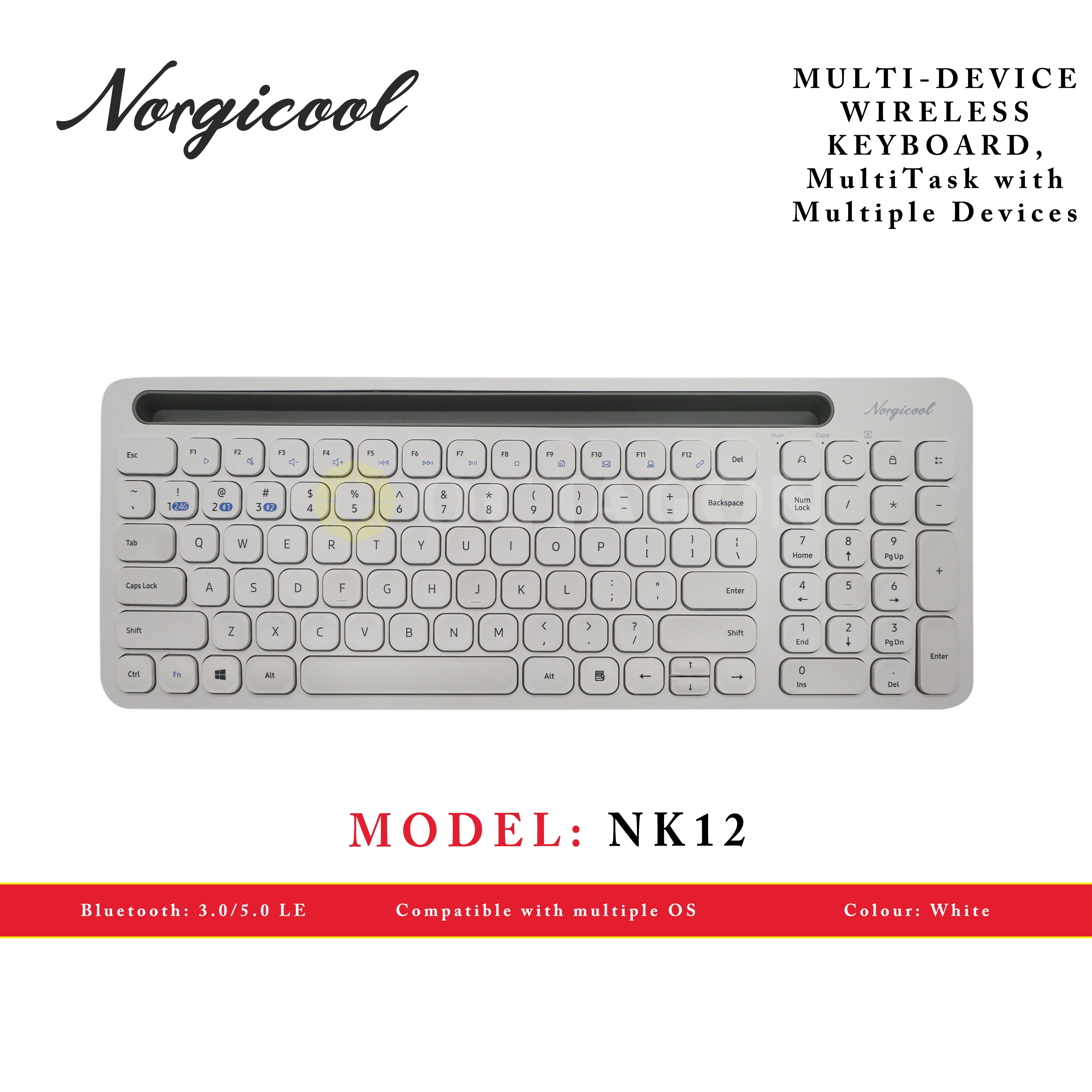 NORGICOOL NK12-WH WL/BT KEYBOARD MULTI-DEVICE