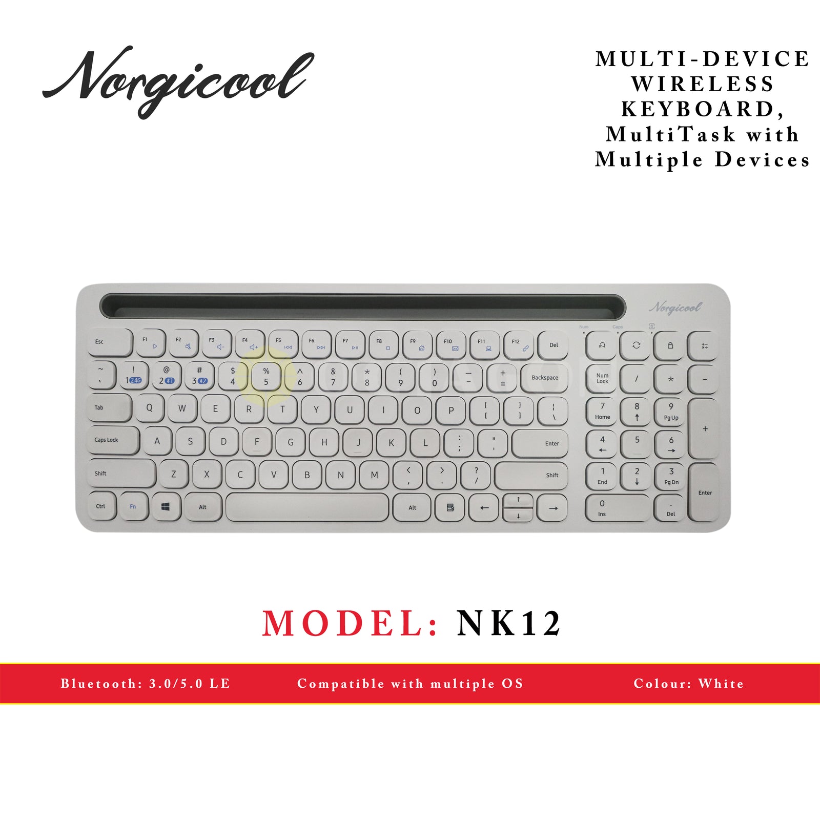 NORGICOOL NK12-WH WL/BT KEYBOARD MULTI-DEVICE