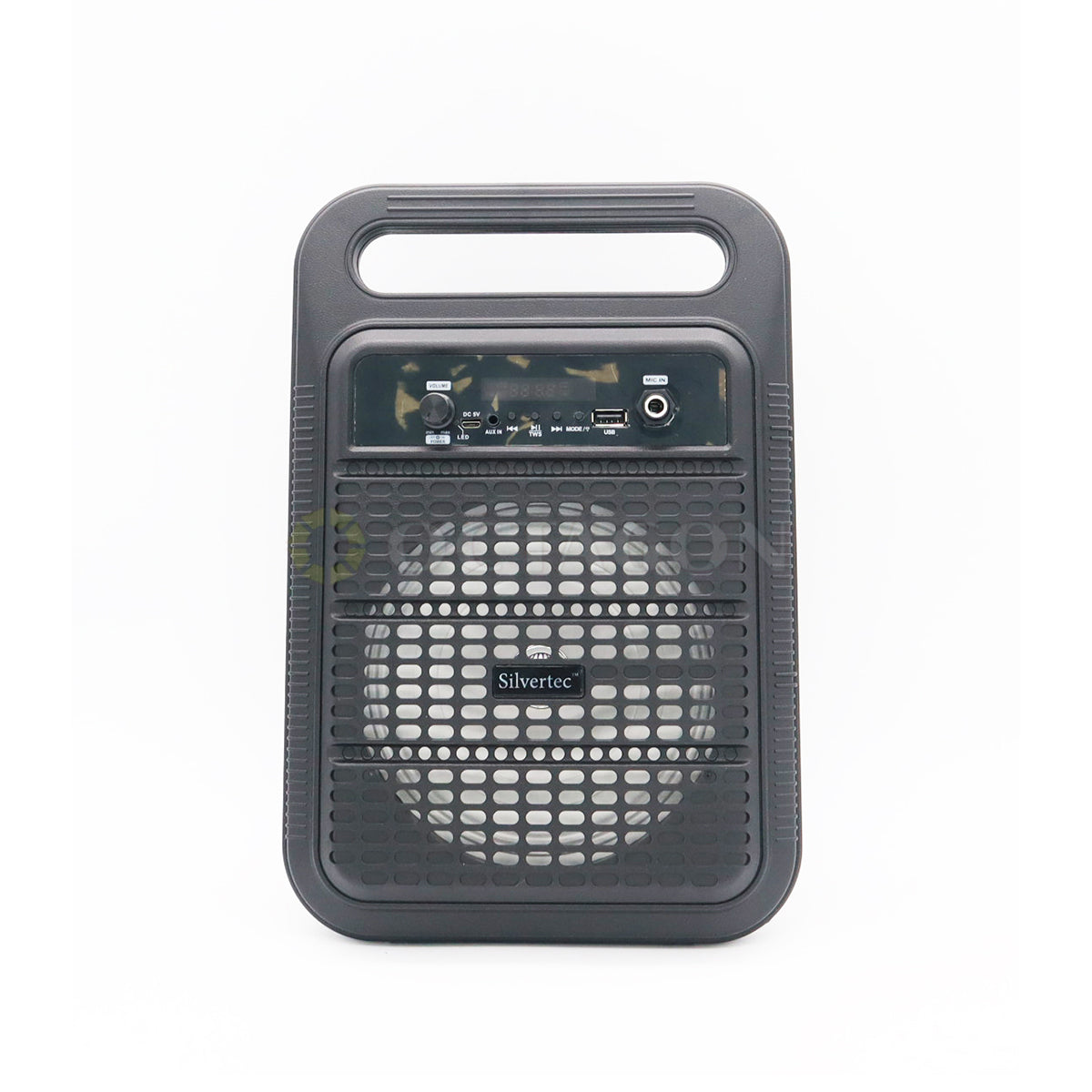SILVERTEC SPBT-10601 USB/TF/AUX/FM/15W PORTABLE LED KARAOKE BT SPEAKER W/ HANDLE & WIRED MICROPHONE/ LITHIUM 3.7V/2400MAH