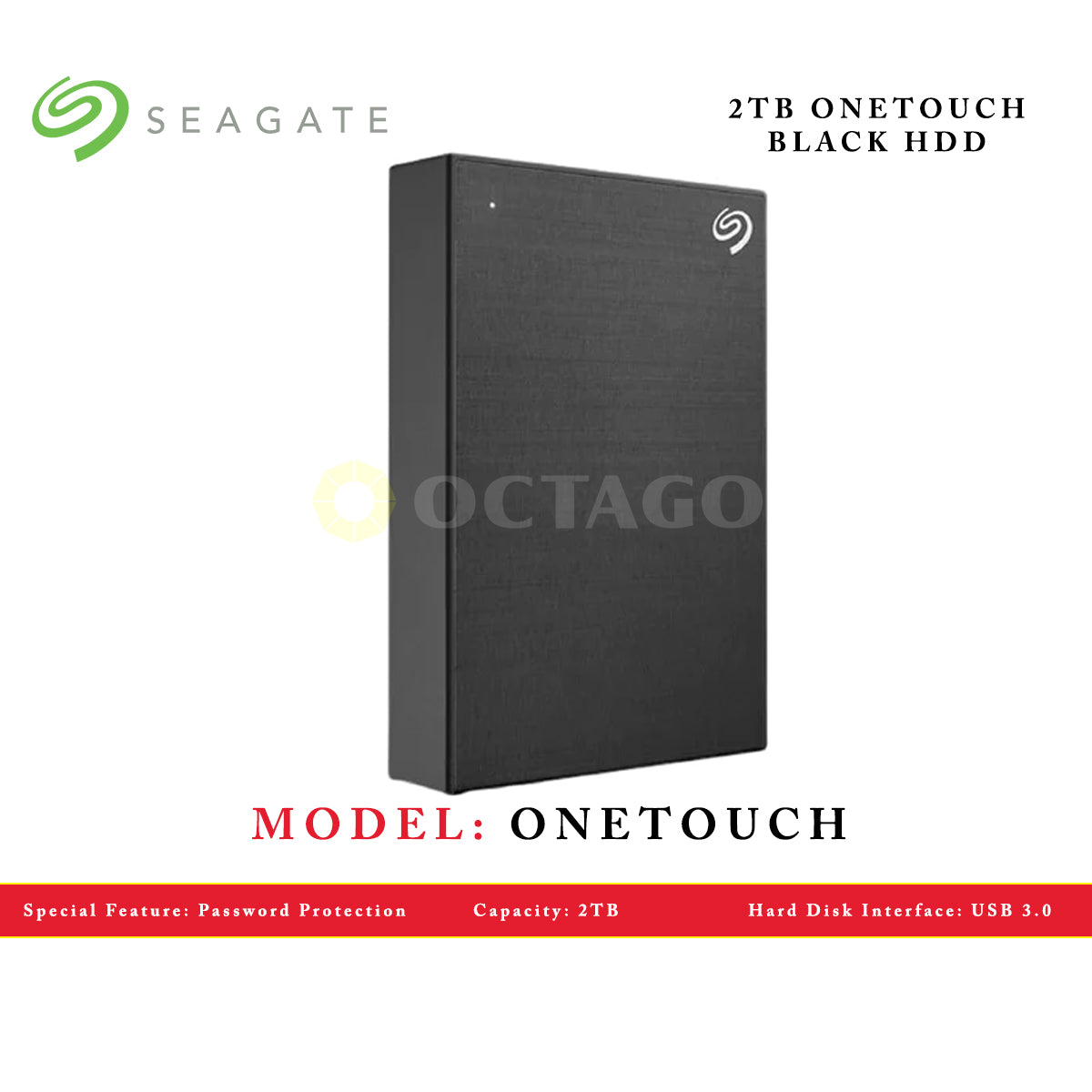 SEAGATE 2TB ONETOUCH BLACK HDD W/ PW