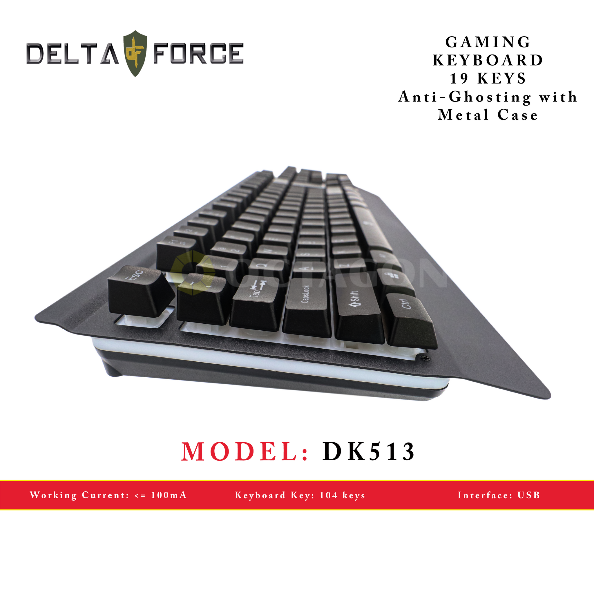 DELTA FORCE DK513 USB GAMING KEYBOARD RAINBOW 19 ANTI-GHOST KEYS