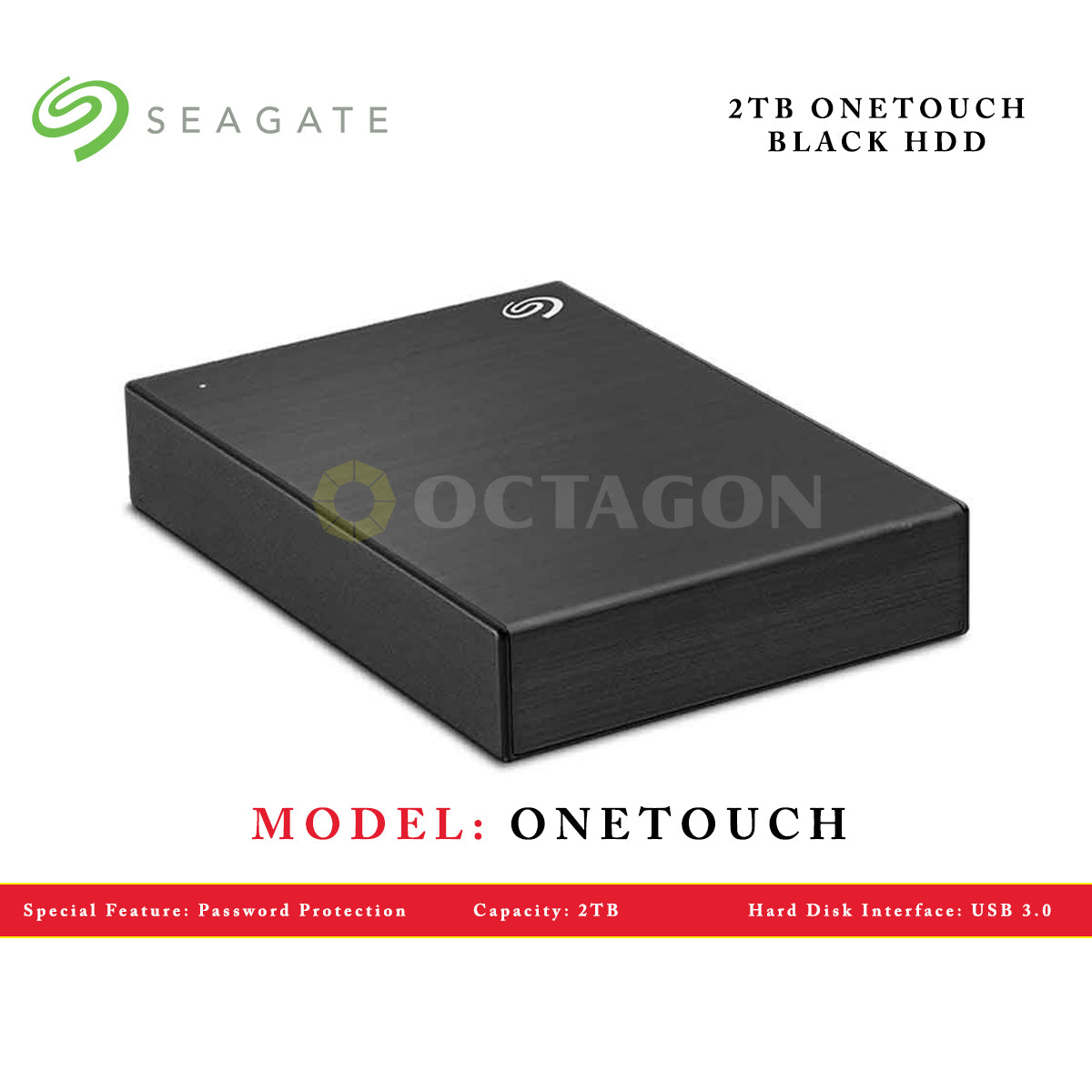 SEAGATE 2TB ONETOUCH BLACK HDD W/ PW