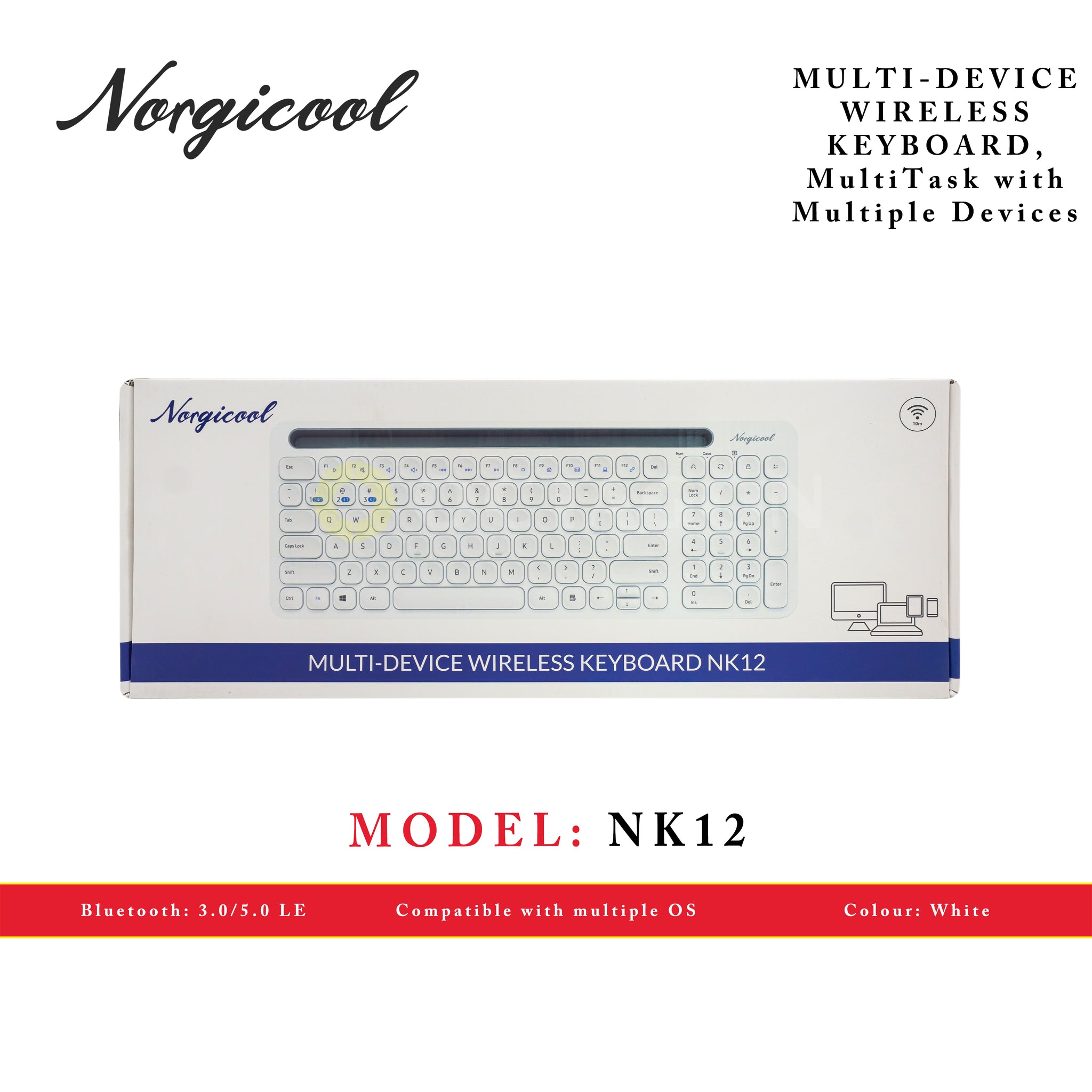 NORGICOOL NK12-WH WL/BT KEYBOARD MULTI-DEVICE