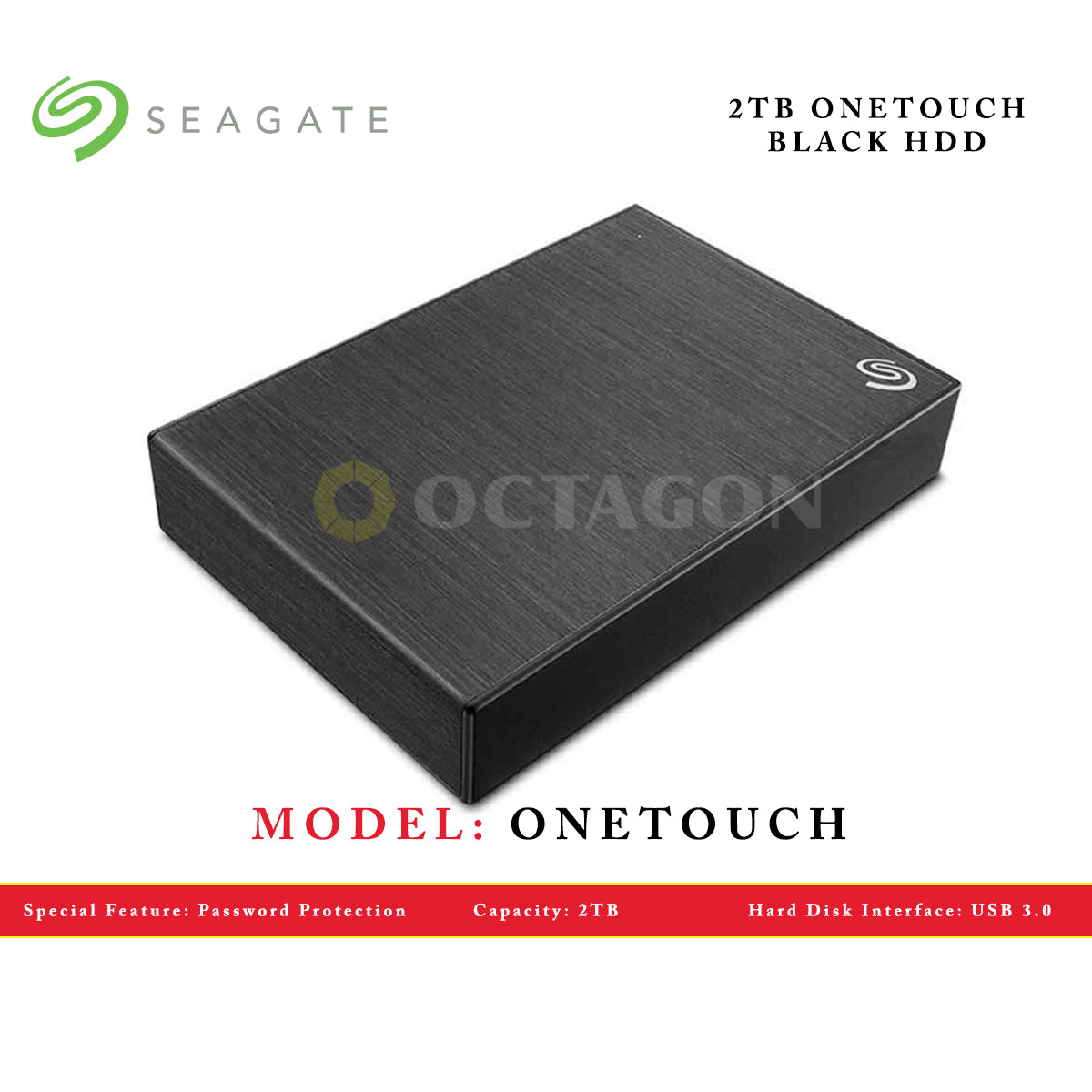 SEAGATE 2TB ONETOUCH BLACK HDD W/ PW
