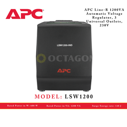 APC LSW1200-IND LINE-1200VA/600W AVR 3 UNIVERSAL OUTLETS