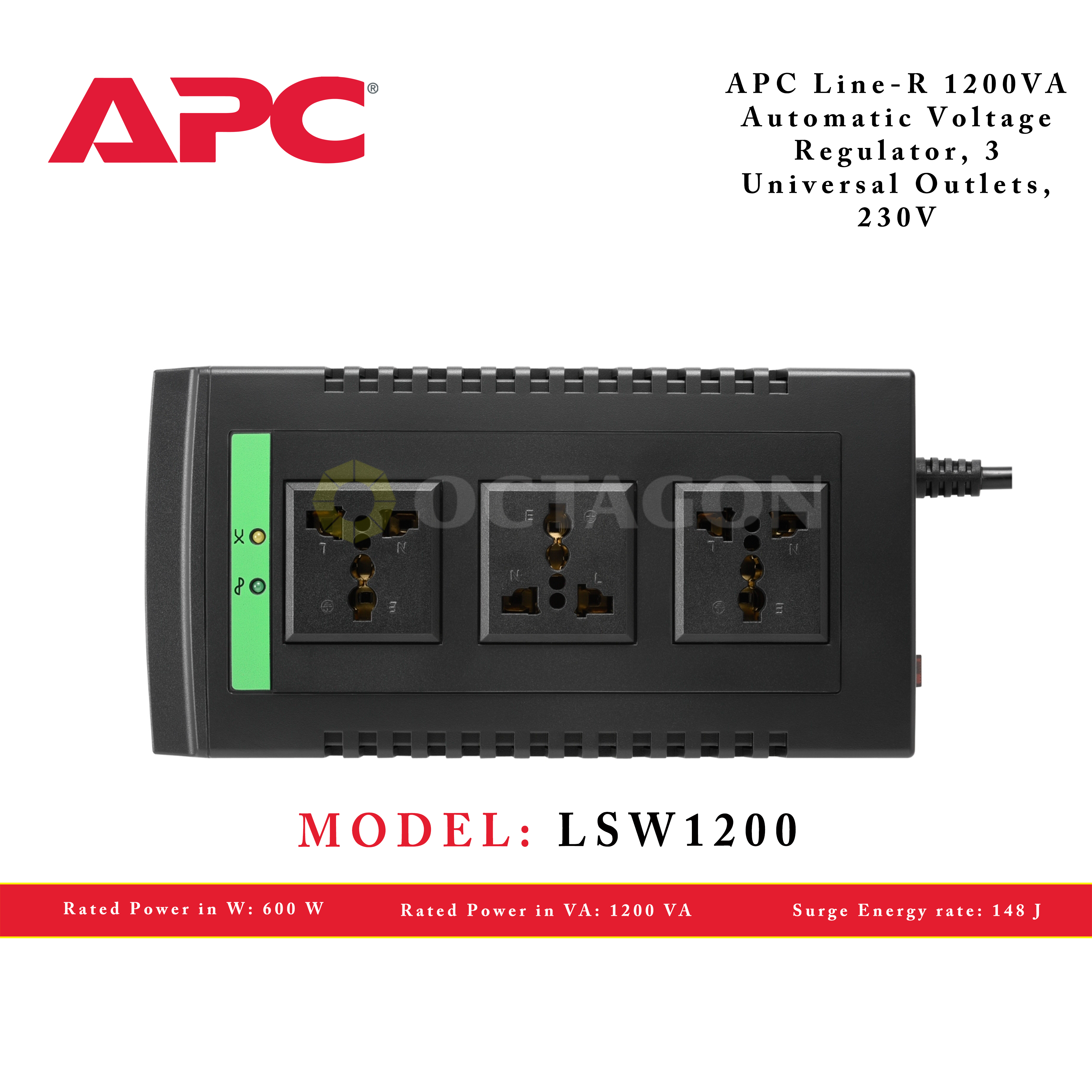 APC LSW1200-IND LINE-1200VA/600W AVR 3 UNIVERSAL OUTLETS